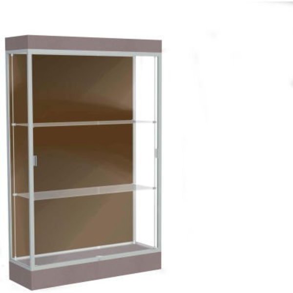 Waddell Display Case Of Ghent Edge Lighted Floor Case, Chocolate Back, Satin Frame, 6" Morro Zephyr Base, 48"W x 76"H x 20"D 92LFCO-SN-MZ
